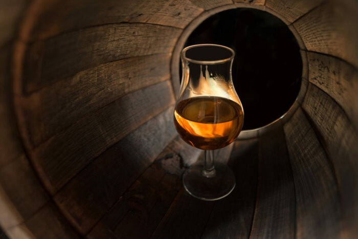 whiskey, aged in an oak barrel